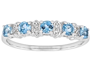 Blue Ofiki Nigerian Aquamarine With White Zircon Rhodium Over Sterling Silver Ring 0.47ctw