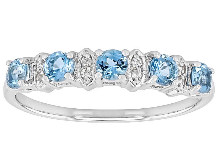 Blue Ofiki Nigerian Aquamarine With White Zircon Rhodium Over
