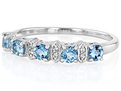 Blue Ofiki Nigerian Aquamarine With White Zircon Rhodium Over