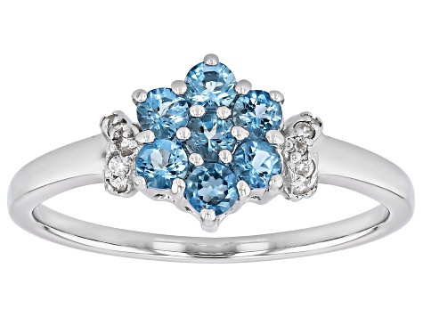 Blue Ofiki Nigerian Aquamarine Rhodium Over Sterling Silver Ring