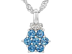 Blue Ofiki Nigerian Aquamarine Rhodium Over Sterling Silver Pendant With Chain 0.36ctw