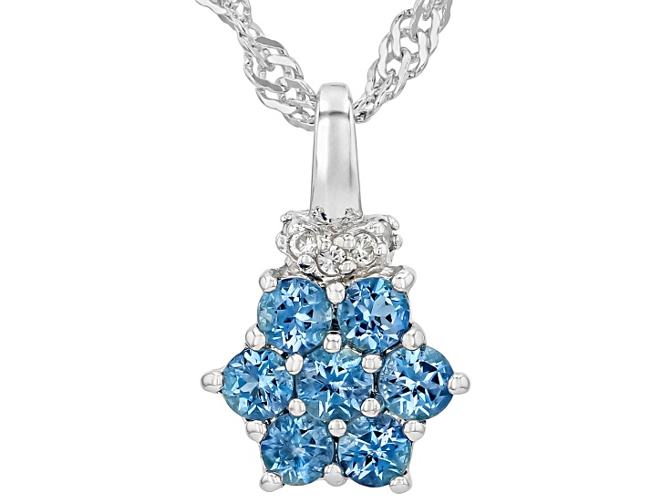 Blue Ofiki Nigerian Aquamarine Rhodium Over Sterling Silver Pendant With Chain 0.36ctw