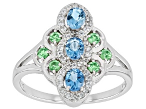 Blue Ofiki Nigerian Aquamarine Rhodium Over Sterling Silver Ring 0.85ctw