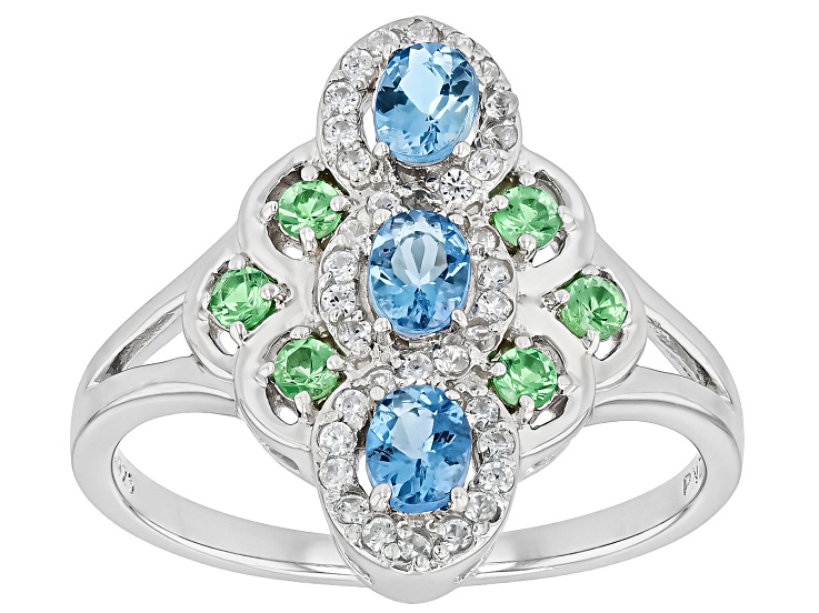 Blue Ofiki Nigerian Aquamarine Rhodium Over Sterling Silver Ring 0.85ctw