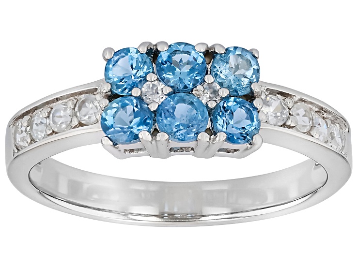 Blue Ofiki Nigerian Aquamarine Rhodium Over Sterling Silver Ring 0.77ctw