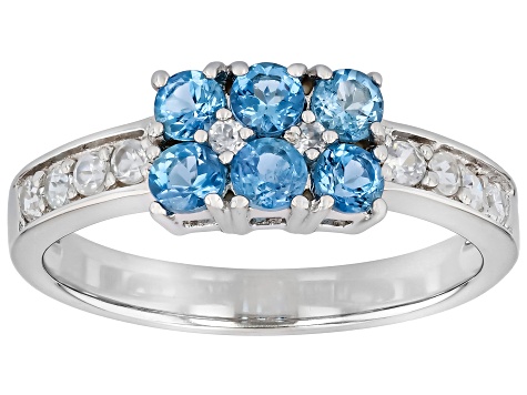 Blue Ofiki Nigerian Aquamarine Rhodium Over Sterling Silver Ring 0.77ctw