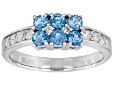 Blue Ofiki Nigerian Aquamarine Rhodium Over Sterling Silver Ring 0.77ctw