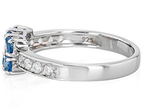 Blue Ofiki Nigerian Aquamarine Rhodium Over Sterling Silver Ring 0.77ctw