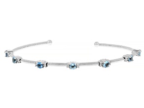 Blue Ofiki Nigerian Aquamarine Rhodium Over Sterling Silver Flexible Bangle 1.10ctw