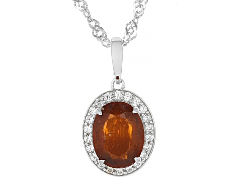 Orange Kyanite with White Zircon Rhodium Over Sterling Silver Pendant with Chain 2.19ctw