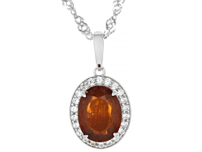 Orange Kyanite with White Zircon Rhodium Over Sterling Silver Pendant with Chain 2.19ctw