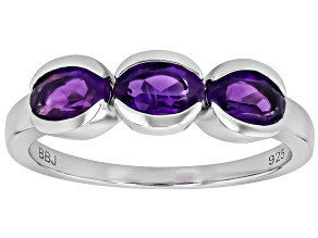 Purple Amethyst Platinum Over Sterling Silver 3-Stone Ring 1.08ctw