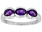 Purple Amethyst Platinum Over Sterling Silver 3-Stone Ring 1.08ctw