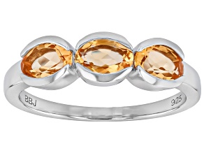 Yellow Citrine Platinum Over Sterling Silver 3-Stone Ring 1.08ctw