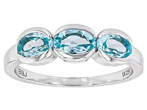 Sky Blue Topaz Platinum Over Sterling Silver 3-Stone Ring 1.53ctw