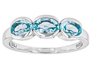 Sky Blue Topaz Platinum Over Sterling Silver 3-Stone Ring 1.53ctw