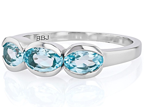 Sky Blue Topaz Platinum Over Sterling Silver 3-Stone Ring 1.53ctw