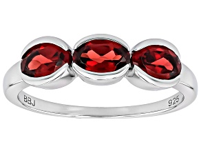 Red Garnet Platinum Over Sterling Silver 3-Stone Ring 1.53ctw