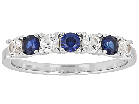 Blue Lab Created Sapphire Platinum Over Sterling Silver Ring 0.82ctw
