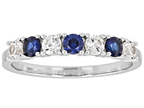 Blue Lab Created Sapphire Platinum Over Sterling Silver Ring 0.82ctw