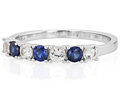 Blue Lab Created Sapphire Platinum Over Sterling Silver Ring 0.82ctw