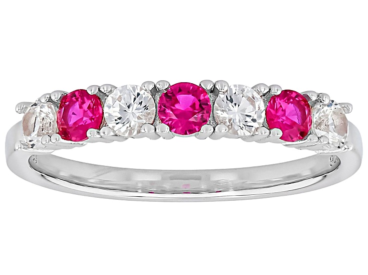 Red Lab Created Ruby Platinum Over Sterling Silver Ring 0.82ctw