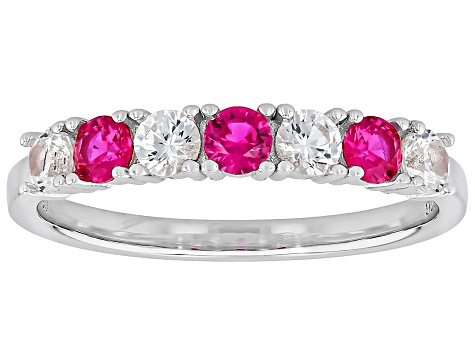 Red Lab Created Ruby Platinum Over Sterling Silver Ring 0.82ctw