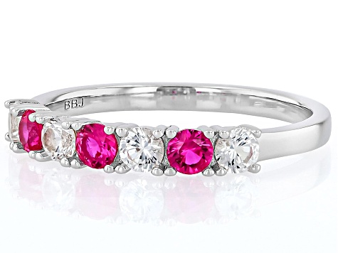 Red Lab Created Ruby Platinum Over Sterling Silver Ring 0.82ctw