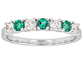 Lab Created Emerald Platinum Over Sterling Silver Ring 0.77ctw