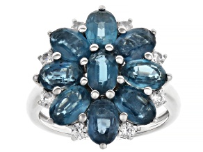 Teal Kyanite Rhodium Over Sterling Silver Ring 5.62ctw
