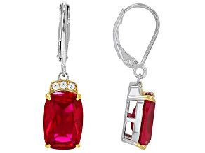 Lab Created Ruby Rhodium & 18K Yellow Gold Over Silver Two-Tone Earrings 9.46ctw