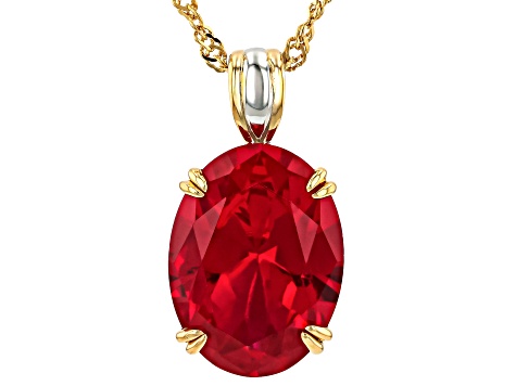 Lab Created Ruby Rhodium & 18K Yellow Gold Over Sterling Silver Pendant with Chain 10.20ctw