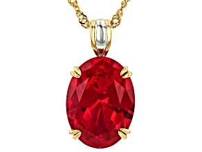Lab Created Ruby Rhodium & 18K Yellow Gold Over Sterling Silver Pendant with Chain 10.20ctw