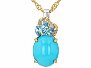 Sleeping Beauty Turquoise Rhodium & 18K Yellow Gold Over Silver Pendant with Chain 0.24ctw