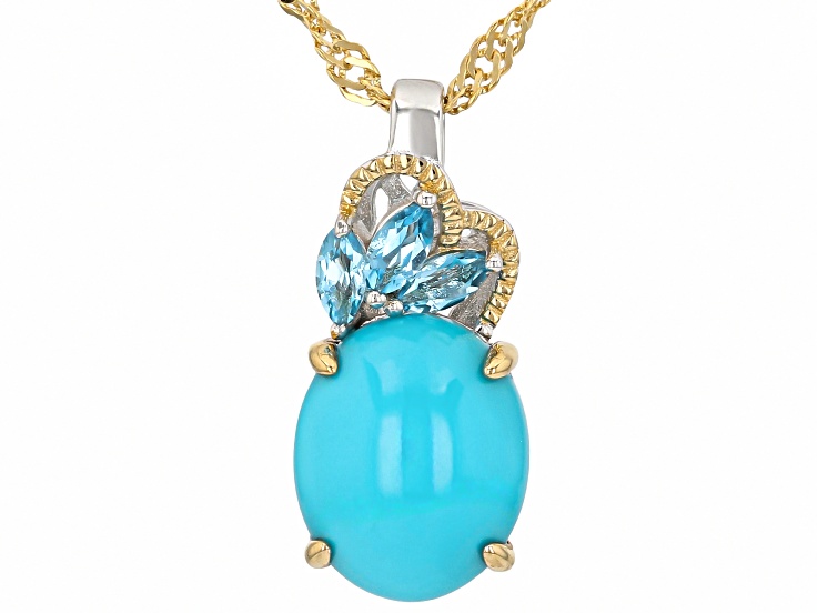 Sleeping Beauty Turquoise Rhodium & 18K Yellow Gold Over Silver Pendant with Chain 0.24ctw