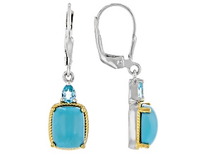 Blue Sleeping Beauty Turquoise Rhodium & 18K Yellow Gold Over Silver Earrings 0.32ctw