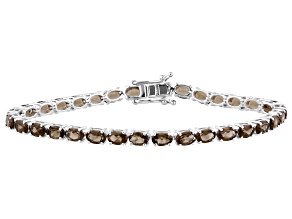 Smoky Quartz Rhodium Over Sterling Silver Tennis Bracelet 10.00ctw