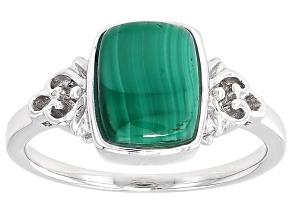 Green Malachite Rhodium Over Sterling Silver Ring