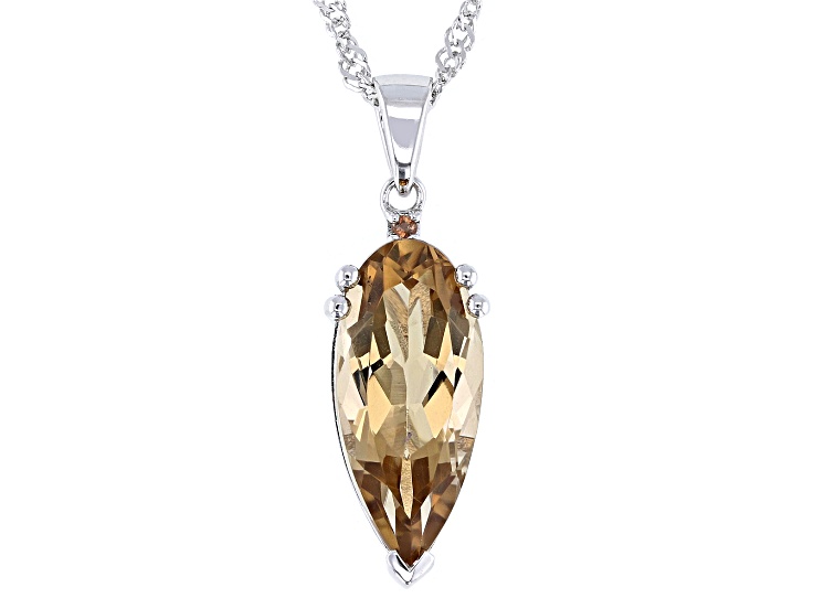 Champagne Quartz Rhodium Over Sterling Silver Pendant with Chain 4.34ctw