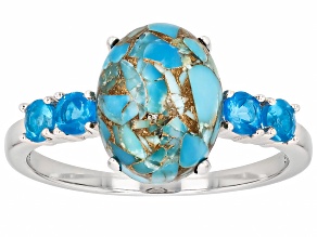 Blue Copper Composite Turquoise Rhodium Over Sterling Silver Ring 0.37ctw