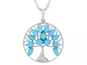 Blue Sleeping Beauty Turquoise Rhodium Over Sterling Silver Tree of Life Pendant With Chain