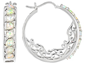 White Ethiopian Opal Rhodium Over Sterling Silver Hoop Earrings 1.35ctw