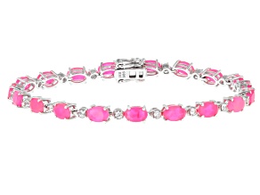 Pink Ethiopian Opal Rhodium Over Sterling Silver Tennis Bracelet 5.35ctw