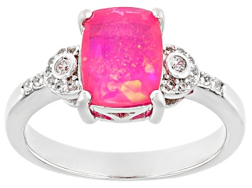 Picture of Pink Ethiopian Opal Rhodium Over Sterling Silver Ring 1.28ctw