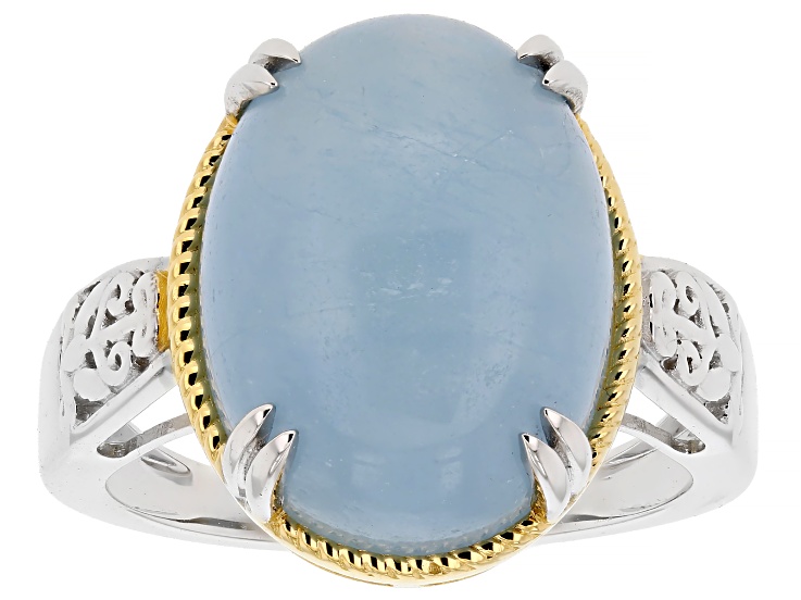 Dreamy Aquamarine Rhodium and 18k Yellow Gold Over Sterling Silver Ring