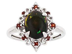 Black Ethiopian Opal Rhodium Over Sterling Silver Ring 0.20ctw