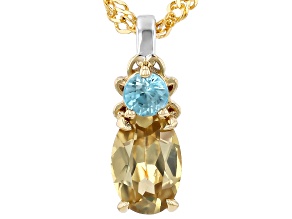 Yellow Zircon Rhodium and 18k Yellow Gold Over Sterling Silver Pendant with Chain 1.17ctw