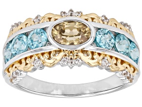 Yellow Zircon Rhodium and 18k Yellow Gold Over Sterling Silver Ring 2.10ctw