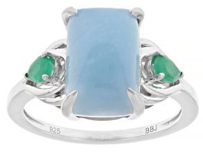 Blue Dreamy Aquamarine With Brazilian Emerald Rhodium Over Sterling Silver Ring 0.23ctw