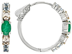 Green Emerald Rhodium & 18K Rose Gold Over Sterling Silver Prong Tips Hoop Earrings 1.40ctw